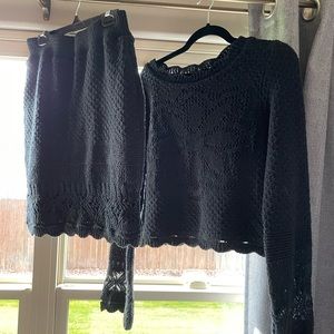 Anthropology two piece dress set black medium with crochet